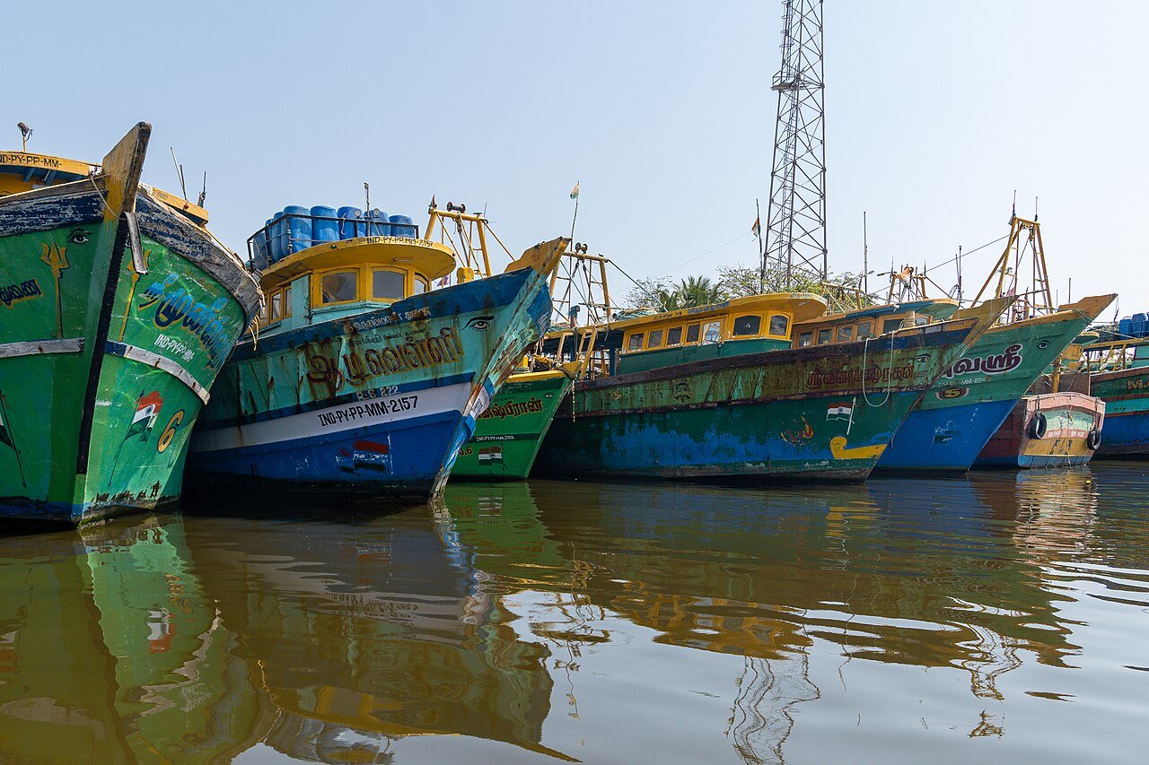 Fishing boats at Pondicherry Harbor